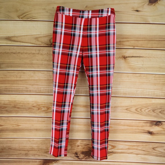 Red Plaid Leggings Womens Size M Elastic Waist Stretch C Est. 1946 SOFT COMFORT - Picture 1 of 6